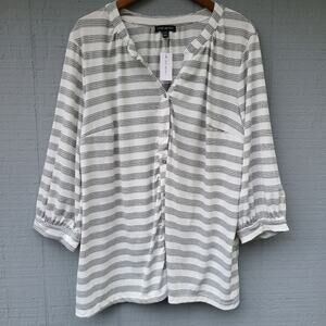 Lane Bryant Striped Button Front Top B/W NWT